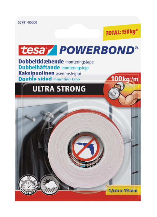 Monteringstejp Powerbond Ultra Strong 19 mm x 1,5 m Tesa